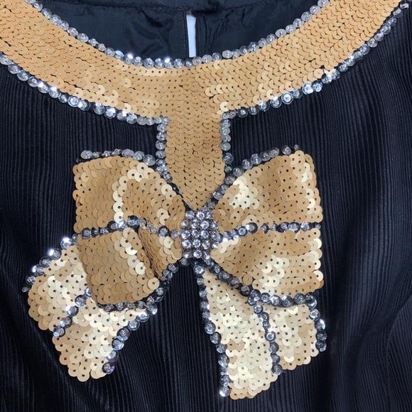 Tibi Sequin Bow Cocktail Dress Black Gold - Picture 2 of 7